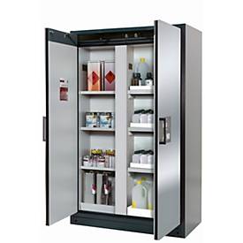 Sicherheitsschrank Typ 90 asecos Q-CLASSIC-90, Flügeltüren, Front asecos Silber, B 1193 x T 615 x H 1953 mm