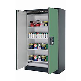 Sicherheitsschrank Typ 90 asecos Q-CLASSIC-90, Flügeltüren, Front Resedagrün, B 1193 x T 615 x H 1953 mm