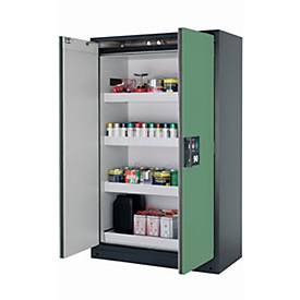 Sicherheitsschrank Typ 90 asecos Q-CLASSIC-90, Flügeltüren, Front Resedagrün, B 1193 x T 615 x H 1953 mm
