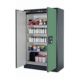 Sicherheitsschrank Typ 90 asecos Q-CLASSIC-90, Flügeltüren, Front Resedagrün, B 1193 x T 615 x H 1953 mm
