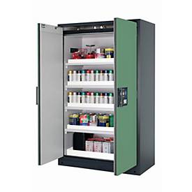 Sicherheitsschrank Typ 90 asecos Q-CLASSIC-90, Flügeltüren, Front Resedagrün, B 1193 x T 615 x H 1953 mm