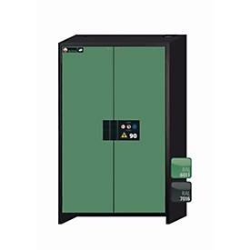 Sicherheitsschrank Typ 90 asecos Q-CLASSIC-90, Flügeltüren, Front Resedagrün, B 1193 x T 615 x H 1953 mm
