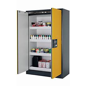 Sicherheitsschrank Typ 90 asecos Q-CLASSIC-90, Flügeltüren, Front Sicherheitsgelb, B 1193 x T 615 x H 1953 mm