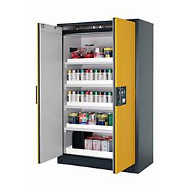 Sicherheitsschrank Typ 90 asecos Q-CLASSIC-90, Flügeltüren, Front Sicherheitsgelb, B 1193 x T 615 x H 1953 mm
