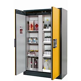Sicherheitsschrank Typ 90 asecos Q-CLASSIC-90, Flügeltüren, Front Sicherheitsgelb, B 1193 x T 615 x H 1953 mm