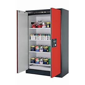 Sicherheitsschrank Typ 90 asecos Q-CLASSIC-90, Flügeltüren, Front Verkehrsrot, B 1193 x T 615 x H 1953 mm