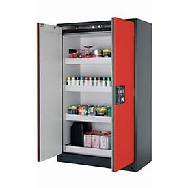 Sicherheitsschrank Typ 90 asecos Q-CLASSIC-90, Flügeltüren, Front Verkehrsrot, B 1193 x T 615 x H 1953 mm