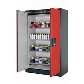 Sicherheitsschrank Typ 90 asecos Q-CLASSIC-90, Flügeltüren, Front Verkehrsrot, B 1193 x T 615 x H 1953 mm