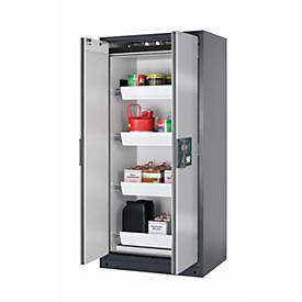 Sicherheitsschrank Typ 90 asecos Q-PEGASUS-90, Flügeltüren mit Schließ-Automatik, Einhandbedienung, Front asecos Silber, B 893 x T 615 x H 1953 mm