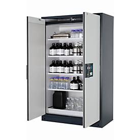 Sicherheitsschrank Typ 90 asecos Q-PEGASUS-90, Flügeltüren mit Schließ-Automatik, Einhandbedienung, Front Lichtgrau, B 1193 x T 615 x H 1953 mm