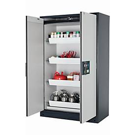 Sicherheitsschrank Typ 90 asecos Q-PEGASUS-90, Flügeltüren mit Schließ-Automatik, Einhandbedienung, Front Lichtgrau, B 1193 x T 615 x H 1953 mm