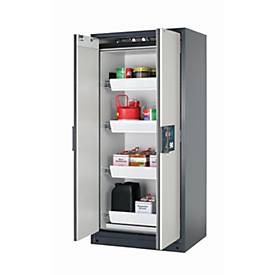 Sicherheitsschrank Typ 90 asecos Q-PEGASUS-90, Flügeltüren mit Schließ-Automatik, Einhandbedienung, Front Lichtgrau, B 893 x T 615 x H 1953 mm