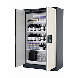 Sicherheitsschrank Typ 90 asecos Q-PEGASUS-90, Flügeltüren mit Schließ-Automatik, Einhandbedienung, Front Reinweiß, B 1193 x T 615 x H 1953 mm