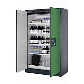 Sicherheitsschrank Typ 90 asecos Q-PEGASUS-90, Flügeltüren mit Schließ-Automatik, Einhandbedienung, Front Resedagrün, B 1193 x T 615 x H 1953 mm