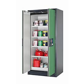 Sicherheitsschrank Typ 90 asecos Q-PEGASUS-90, Flügeltüren mit Schließ-Automatik, Einhandbedienung, Front Resedagrün, B 893 x T 615 x H 1953 mm