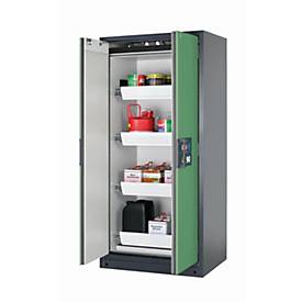 Sicherheitsschrank Typ 90 asecos Q-PEGASUS-90, Flügeltüren mit Schließ-Automatik, Einhandbedienung, Front Resedagrün, B 893 x T 615 x H 1953 mm