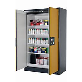 Sicherheitsschrank Typ 90 asecos Q-PEGASUS-90, Flügeltüren mit Schließ-Automatik, Einhandbedienung, Front Sicherheitsgelb, B 1193 x T 615 x H 1953 mm
