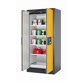 Sicherheitsschrank Typ 90 asecos Q-PEGASUS-90, Flügeltüren mit Schließ-Automatik, Einhandbedienung, Front Sicherheitsgelb, B 893 x T 615 x H 1953 mm