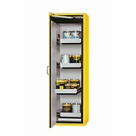 Sicherheitsschrank Typ 90 asecos S-CLASSIC-90, Flügeltür mit Türfeststellanlage, Anschlag links, Front Sicherheitsgelb, B 596 x T 616 x H 1968 mm