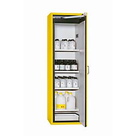 Sicherheitsschrank Typ 90 asecos S-CLASSIC-90, Flügeltür mit Türfeststellanlage, Anschlag rechts, Front Sicherheitsgelb, B 596 x T 616 x H 1968 mm