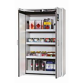 Sicherheitsschrank Typ 90 asecos S-CLASSIC-90, Flügeltüren mit Türfeststellanlage, Front Lichtgrau, B 1196 x T 616 x H 1968 mm