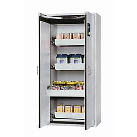 Sicherheitsschrank Typ 90 asecos S-CLASSIC-90, Flügeltüren mit Türfeststellanlage, Front Lichtgrau, B 896 x T 616 x H 1968 mm