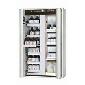 Sicherheitsschrank Typ 90 asecos S-PHOENIX-90, Falttüren mit Türfeststellanlage, Front Lichtgrau, B 1196 x T 616 x H 1968 mm