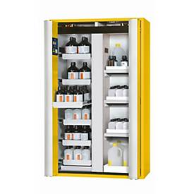 Sicherheitsschrank Typ 90 asecos S-PHOENIX-90, Falttüren mit Türfeststellanlage, Front Sicherheitsgelb, B 1196 x T 616 x H 1968 mm