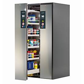 Sicherheitsschrank Typ 90 asecos V-MOVE-90, Vertikalauszüge mit Schließ-Automatik, Front Edelstahlsilber, B 819 x T 860 x H 1966 mm