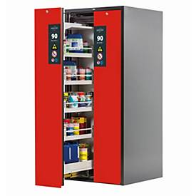 Sicherheitsschrank Typ 90 asecos V-MOVE-90, Vertikalauszüge mit Schließ-Automatik, Front Verkehrsrot, B 819 x T 860 x H 1966 mm