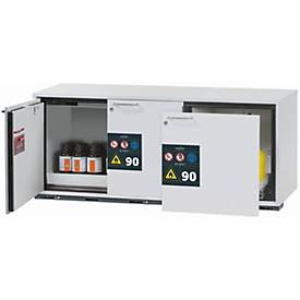 Sicherheitsunterbauschrank Typ 90 asecos UB-ST-90, 1 Schublade, 2 Flügeltüren, Front Lichtgrau, B 1402 x T 574 x H 600 mm