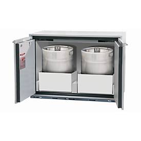 Sicherheitsunterbauschrank Typ 90 asecos UB-T-90, Flügeltüren, Front Lichtgrau, B 1102 x T 600 x H 800 mm