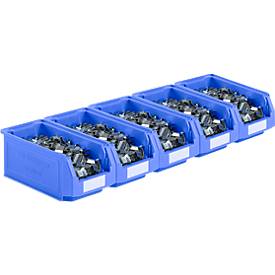 Sichtlagerkästen SSI Schäfer Serie PROFI LF421, stapelbar, 7,8 l, 5 Stück, mit Griffmulde, blau