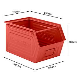 Sichtlagerkasten mit Tragestab SSI Schäfer LF 14/7-2Z, Stahl, L 540 x B 326 x H 300 mm, 41 l, rot