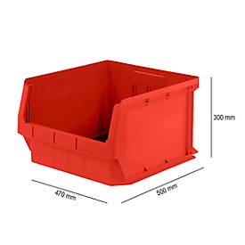 Sichtlagerkasten SSI Schäfer Serie PROFI LF 543, PP-Kunststoff, L 520/450 mm x B 470/450 mm x H 300 mm, 57 l, rot