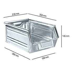 Sichtlagerkasten SSI Schäfer LF 14/7-3Z, Stahl, L 353 x B 218 x H 145 mm, 8 l, versch. Farben