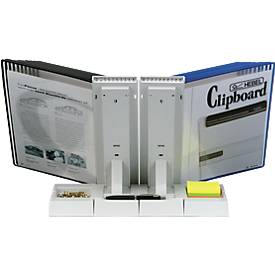 Sichttafel-Erweiterungsständer Styro, für 10 tarifold-Tafeln im Format A4, mit Ablageschalen, Polystyrol, grau, inkl. Befestigungsmaterial