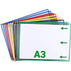 Sichttafel Tarifold DIN A3 quer, 10 St., alle Trägersysteme, Metalldrehzapfen, farbsortiert