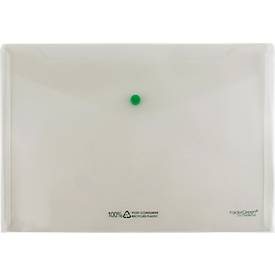 Sichttasche FolderSys FolderGreen®, A4 Querformat, 0,20 mm, Druckknopf-Verschluss, B 335 x H 235 mm, 100 % Post Consumer Recycling PP, transparent, 10 Stück