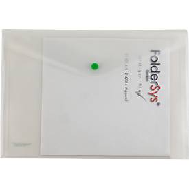 Sichttasche FolderSys FolderGreen®, A4 Querformat, 0,20 mm, Druckknopf-Verschluss, B 335 x H 235 mm, 100 % Post Consumer Recycling PP, transparent, 10 Stück