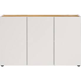 Sideboard Athen, mit 4 Fächern und 3 grifflosen Türen mit Dämpfer, 5 Gleiter, B 1200 x T 340 x H 760 mm, Holz, kaschmir/Navarra Eiche