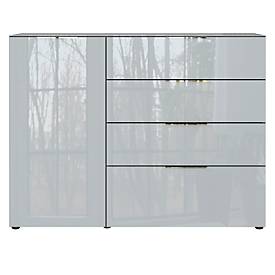 Sideboard, mit 4 Schubladen und 1 Tür, Glasfront- und auflage, B 1340 x T 420 x H 1020 mm, graphit/silbergrau