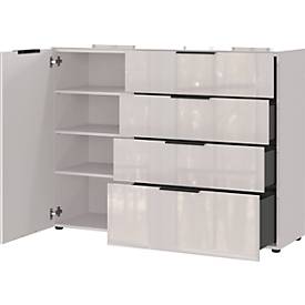 Sideboard, mit 4 Schubladen und 1 Tür, Glasfront- und auflage, B 1340 x T 420 x H 1020 mm, Kaschmir