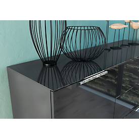 Sideboard, mit 4 Schubladen und 1 Tür, Glasfront- und auflage, B 1340 x T 420 x H 1020 mm, schwarz