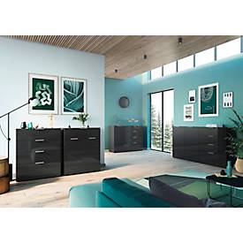 Sideboard, mit 4 Schubladen und 1 Tür, Glasfront- und auflage, B 1340 x T 420 x H 1020 mm, schwarz