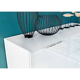 Sideboard, mit 4 Schubladen und 1 Tür, Glasfront- und auflage, B 1340 x T 420 x H 1020 mm, weiß
