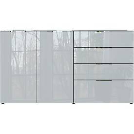 Sideboard, mit 4 Schubladen und 2 Türen, Glasfront- und auflage, B 1840 x T 420 x H 1020 mm, graphit/silbergrau