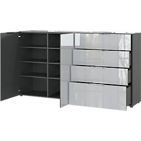 Sideboard, mit 4 Schubladen und 2 Türen, Glasfront- und auflage, B 1840 x T 420 x H 1020 mm, graphit/silbergrau