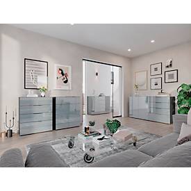 Sideboard, mit 4 Schubladen und 2 Türen, Glasfront- und auflage, B 1840 x T 420 x H 1020 mm, graphit/silbergrau