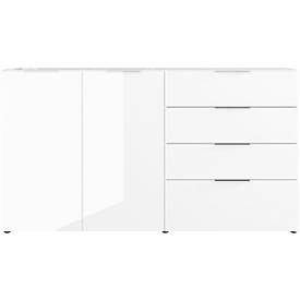 Sideboard, mit 4 Schubladen und 2 Türen, Glasfront- und auflage, B 1840 x T 420 x H 1020 mm, weiß